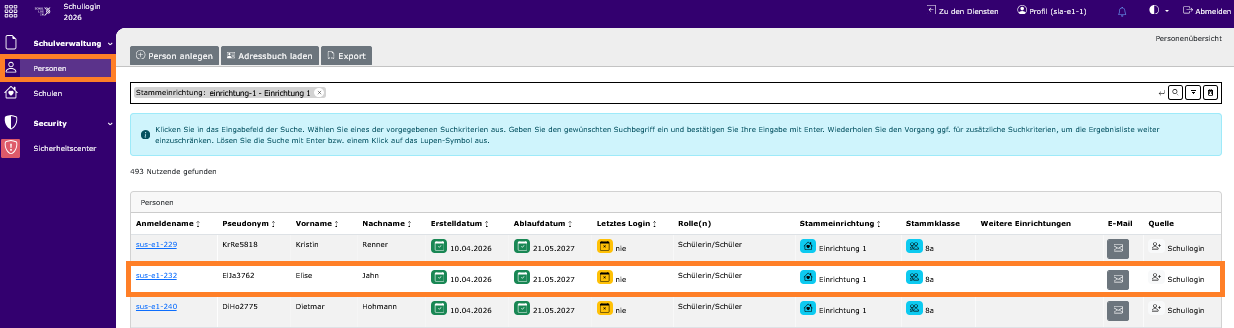 Auswahl des zu verl&auml;ngernden Accounts