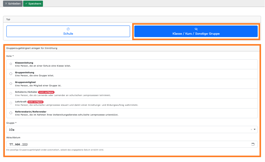 Neue Gruppenrolle festlegen