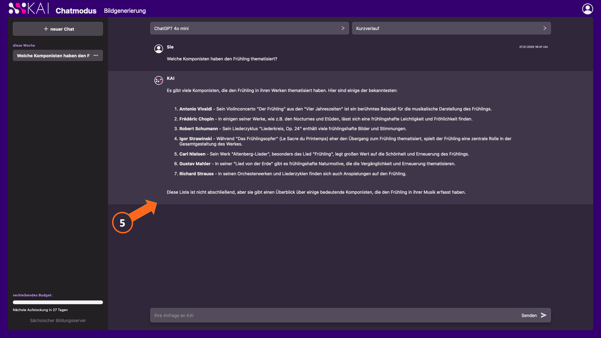 Screenshot Textausgabe Assistent KAI