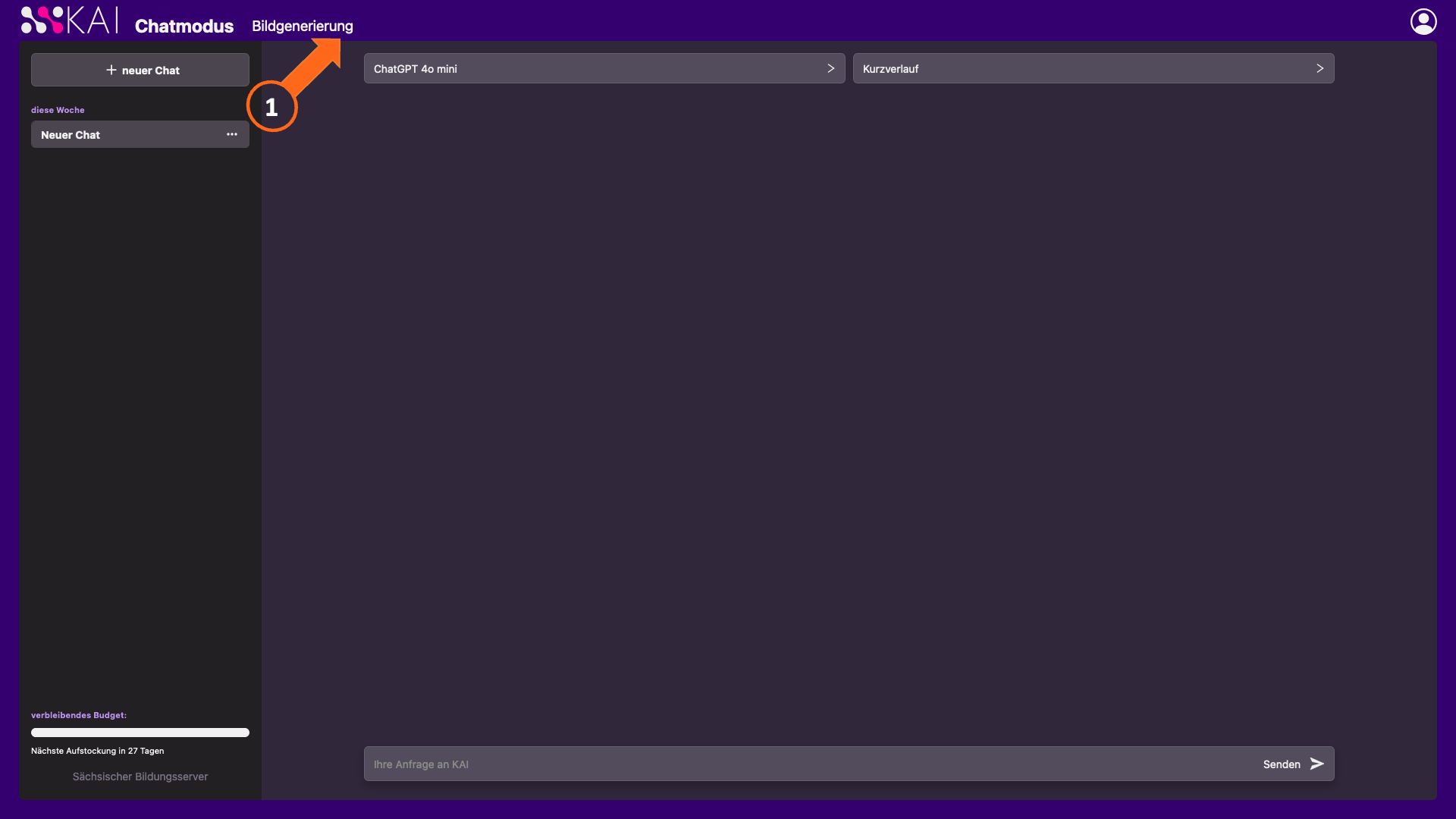 Screenshot Wechsel zwischen Chatmodus und Bildgenierung