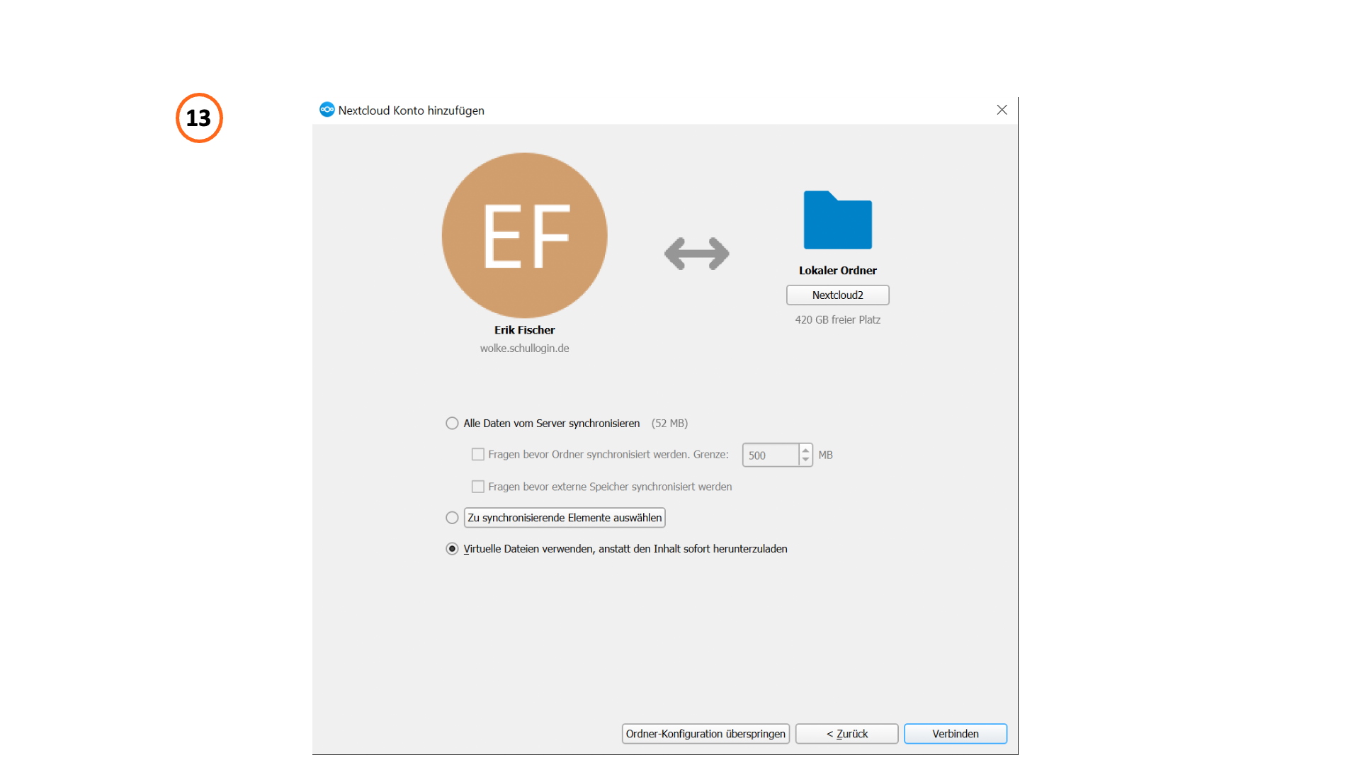 Nextcloud Konto hinzuf&uuml;gen