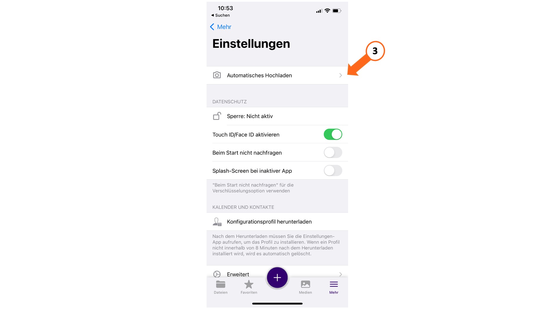 Men&uuml;punkt "Automatisches Hochladen"
