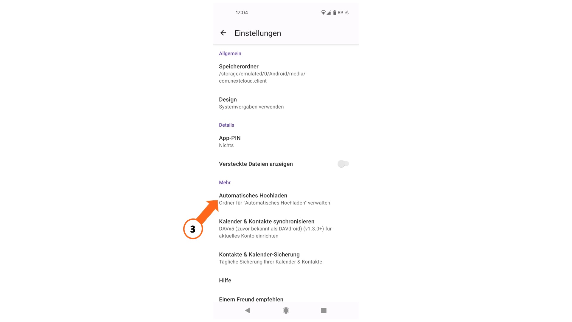 Nextcloud-App, Automatisches Hochladen