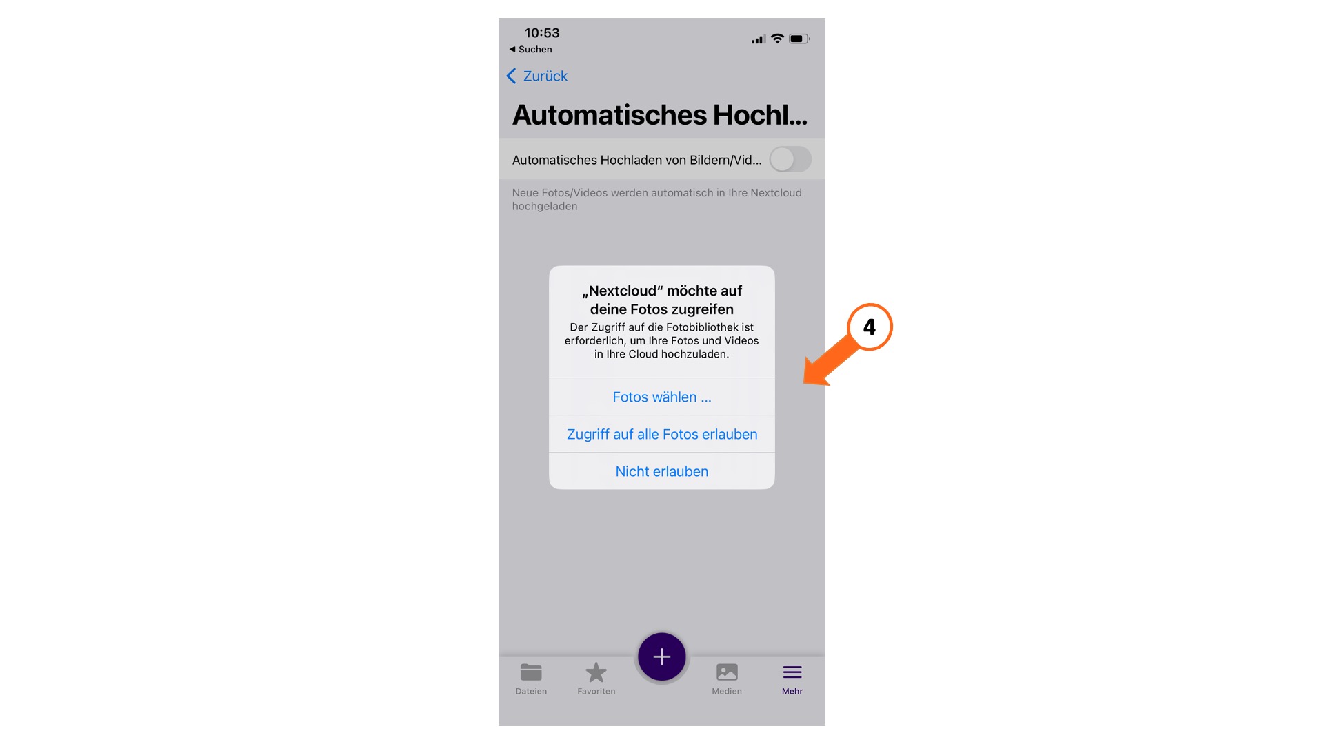 Men&uuml;punkt "Nextlcoud-App Rechteabfrage"