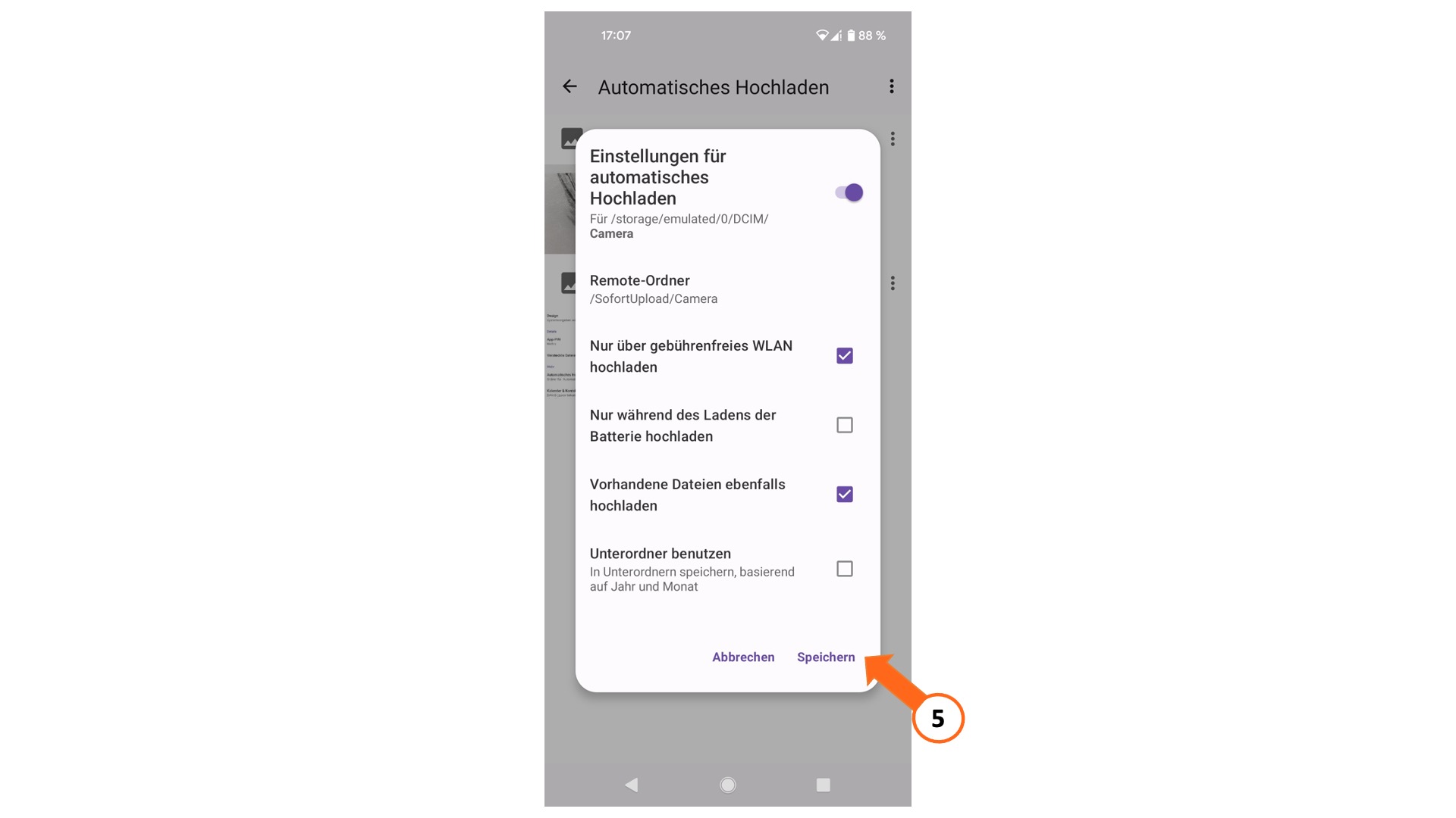 Nextcloud-App, Automatisches Hochladen
