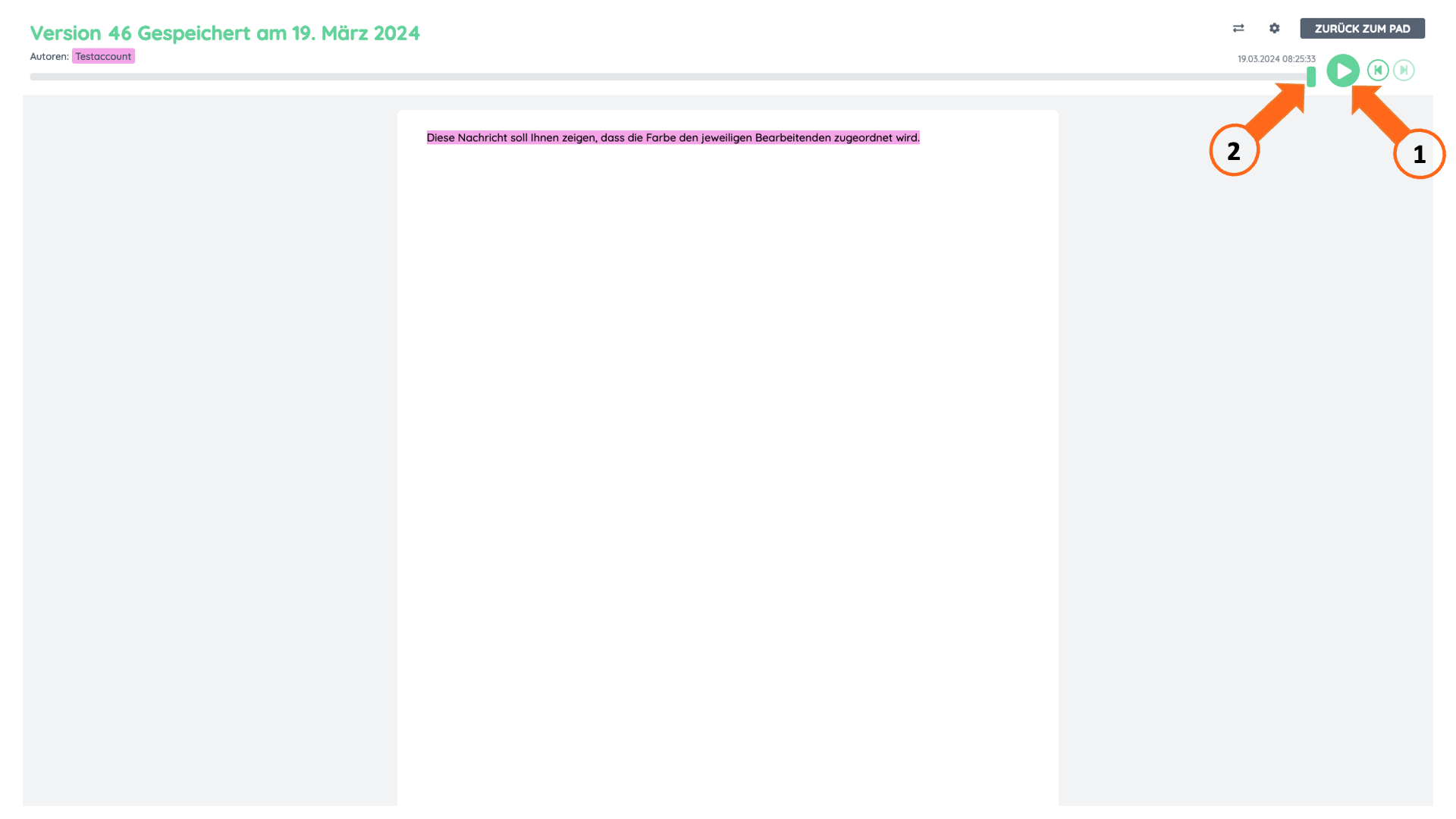 Screenshot des Bearbeitungsverlaufs eines Pads