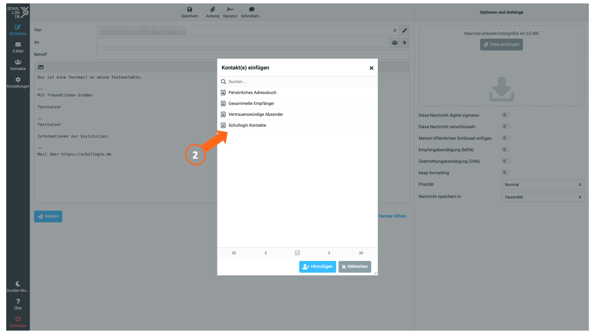 Dialogfenster Kontakte