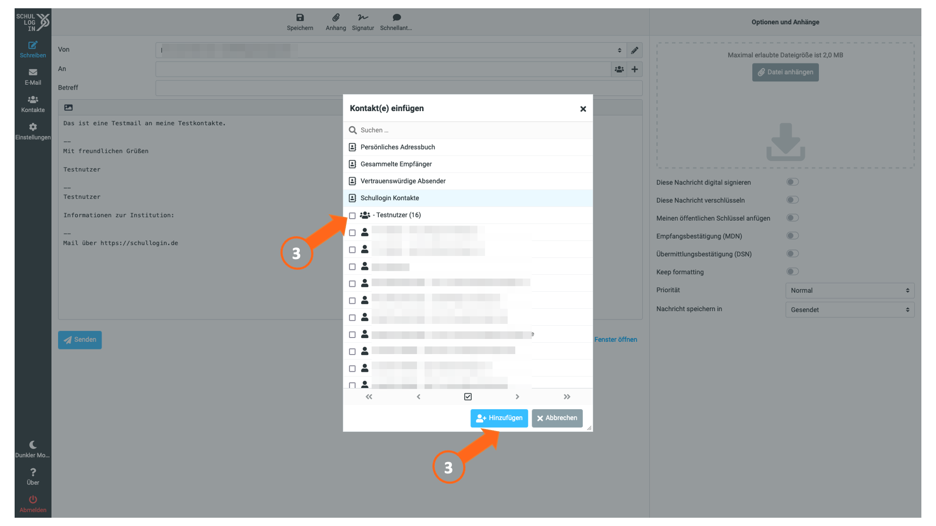Auswahl Kontakte und Gruppen