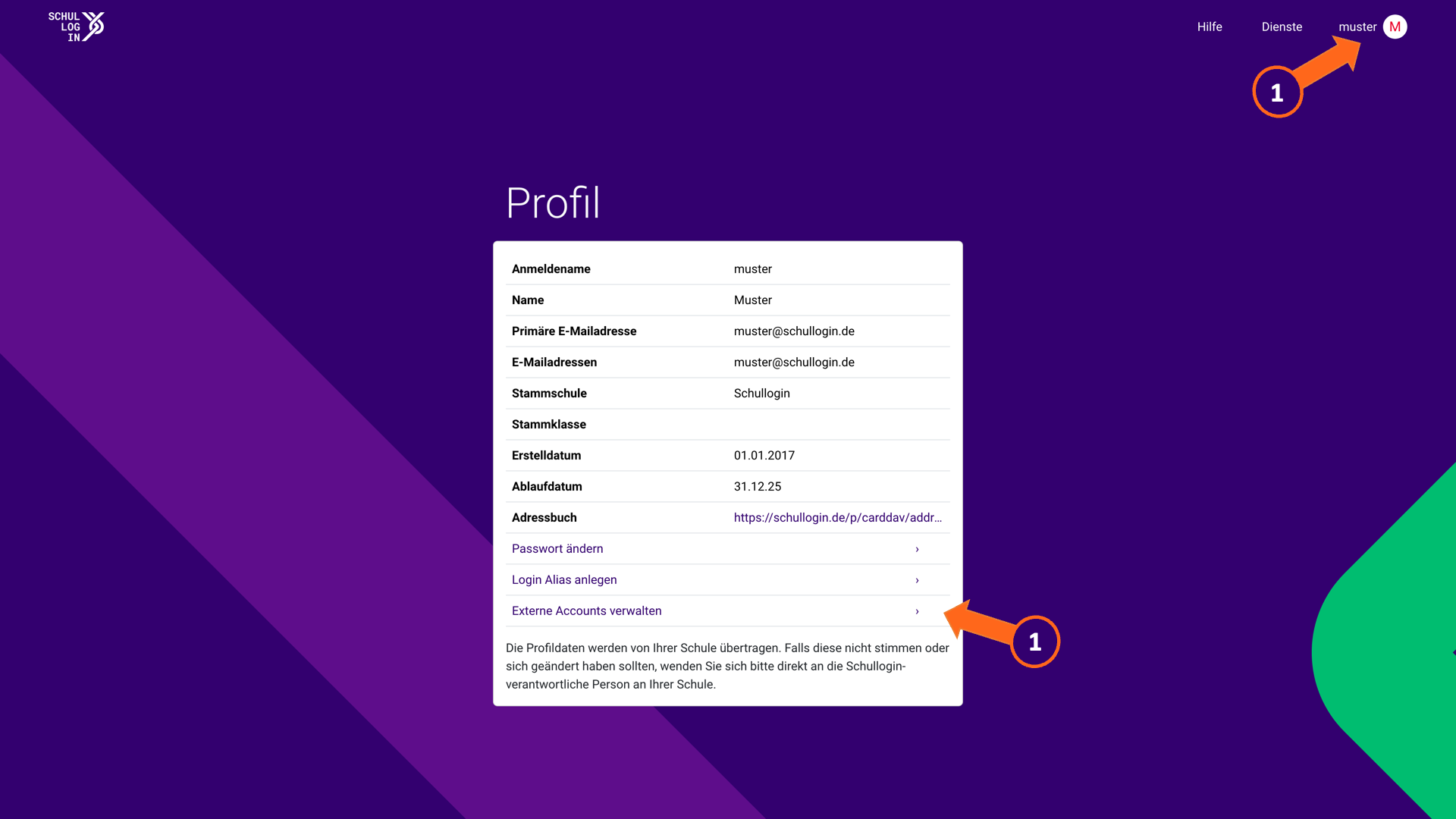 Screenshot Profileinstellungen Schullogin