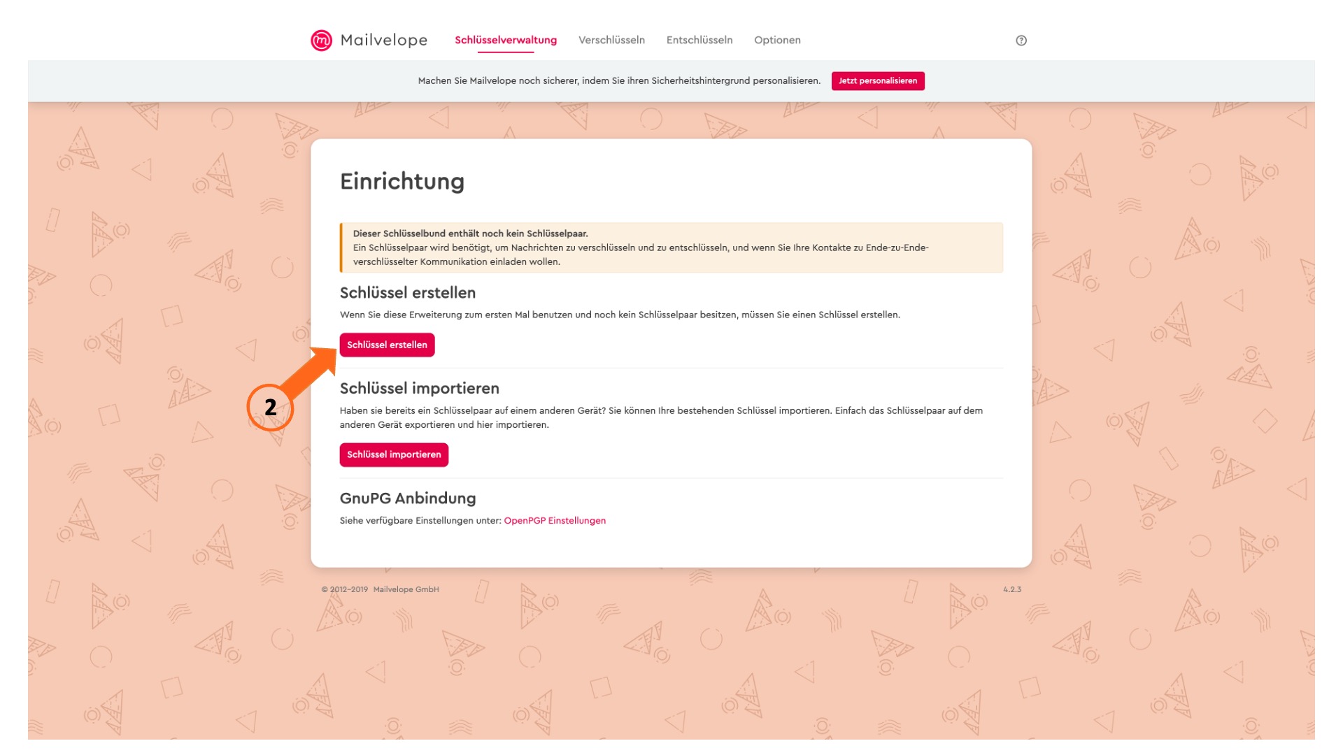 Best&auml;tigung Schl&uuml;ssel erstellen