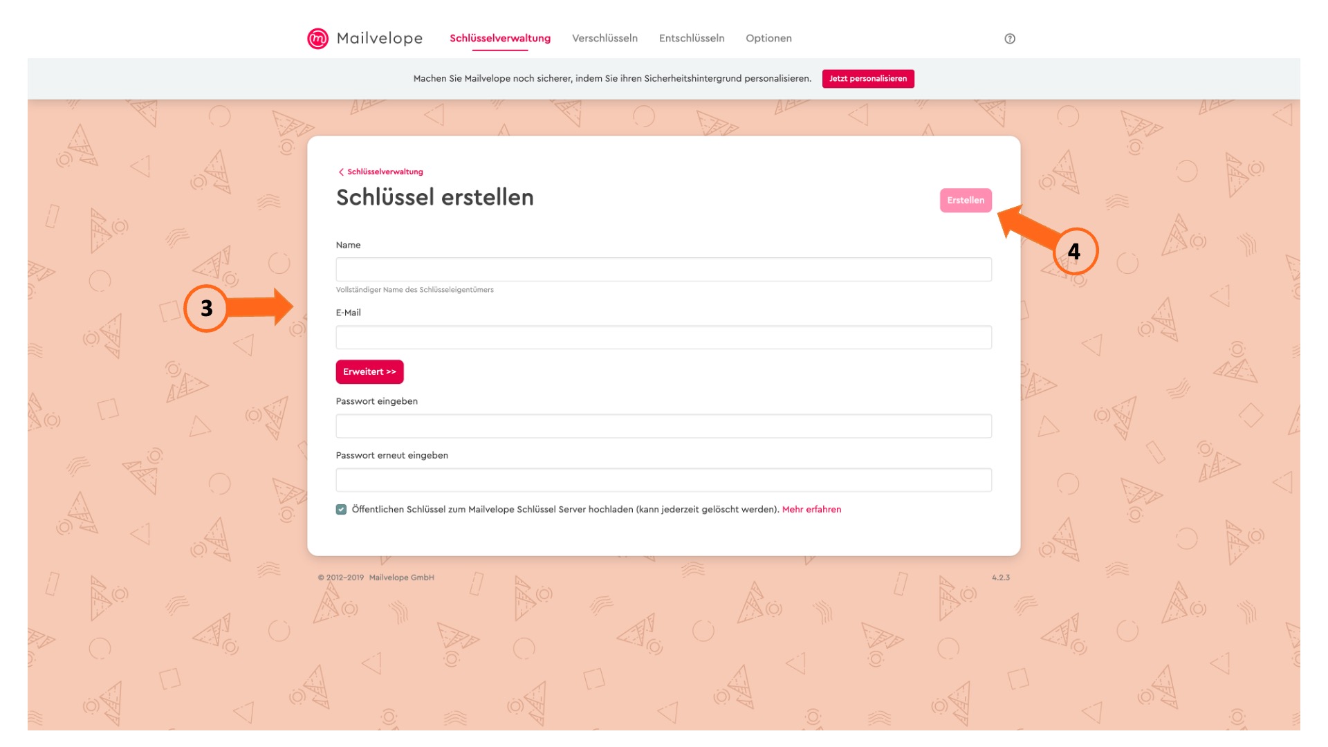 Dateneingabe Schl&uuml;ssel erstellen