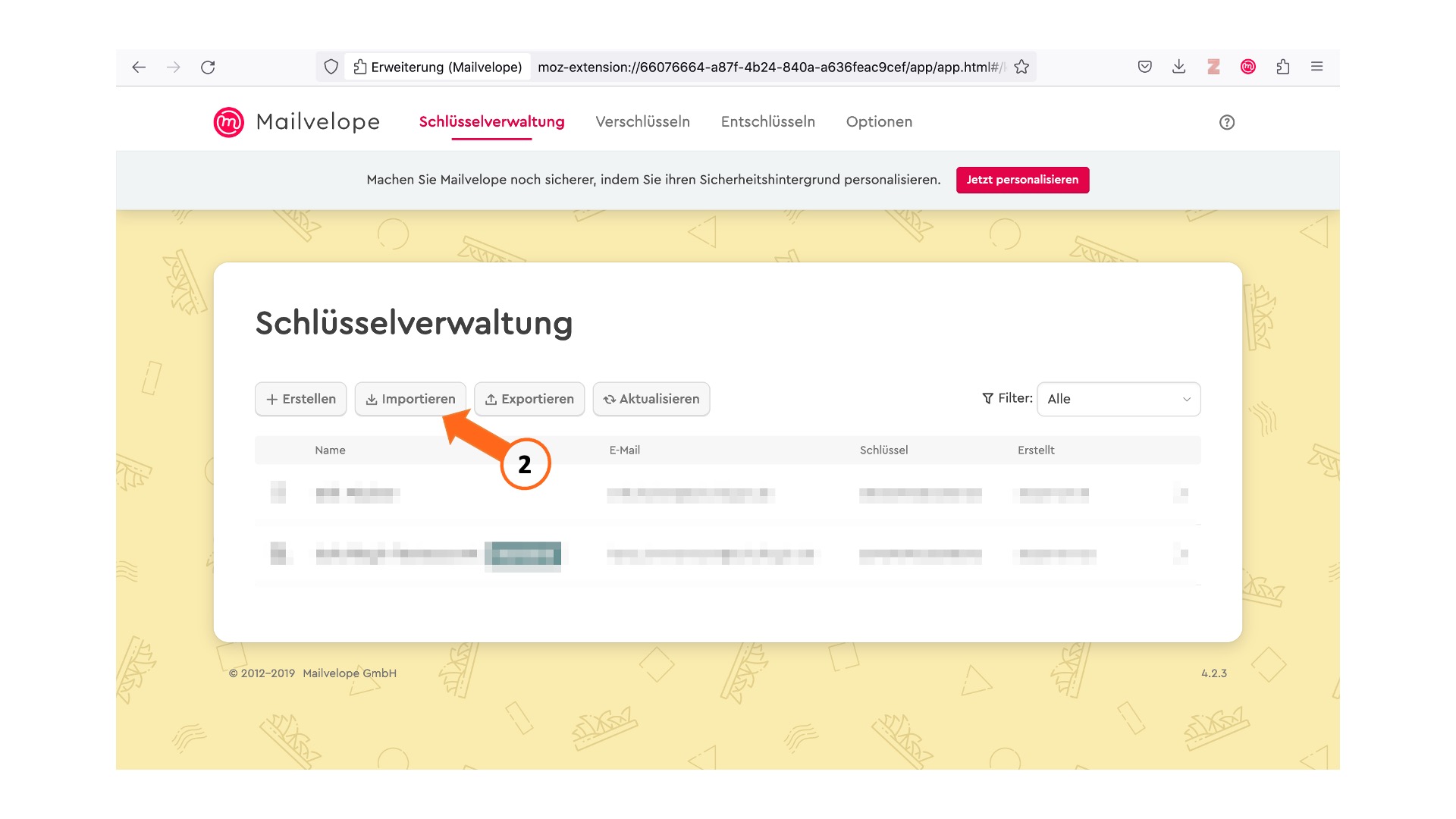 Schl&uuml;sselbund importieren
