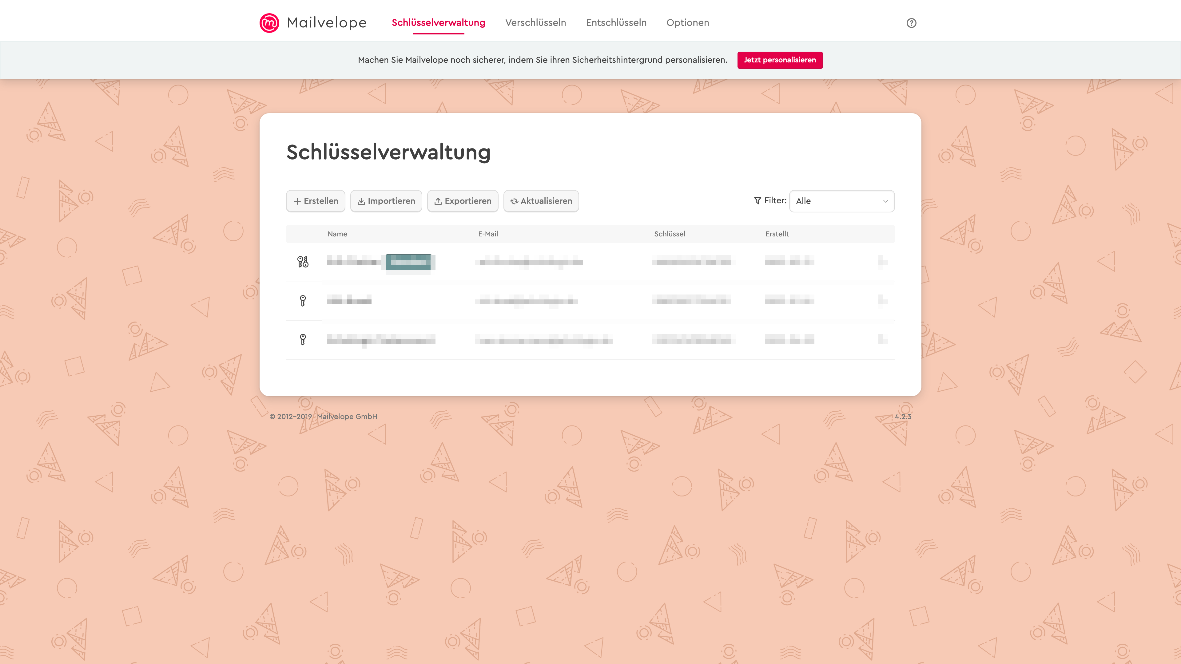 Schl&uuml;sselbund &Uuml;bersicht