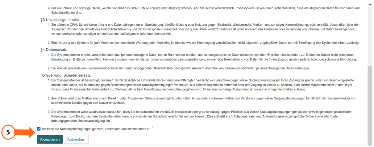 Nutzungsbedingungen von OPAL Schule zustimmen