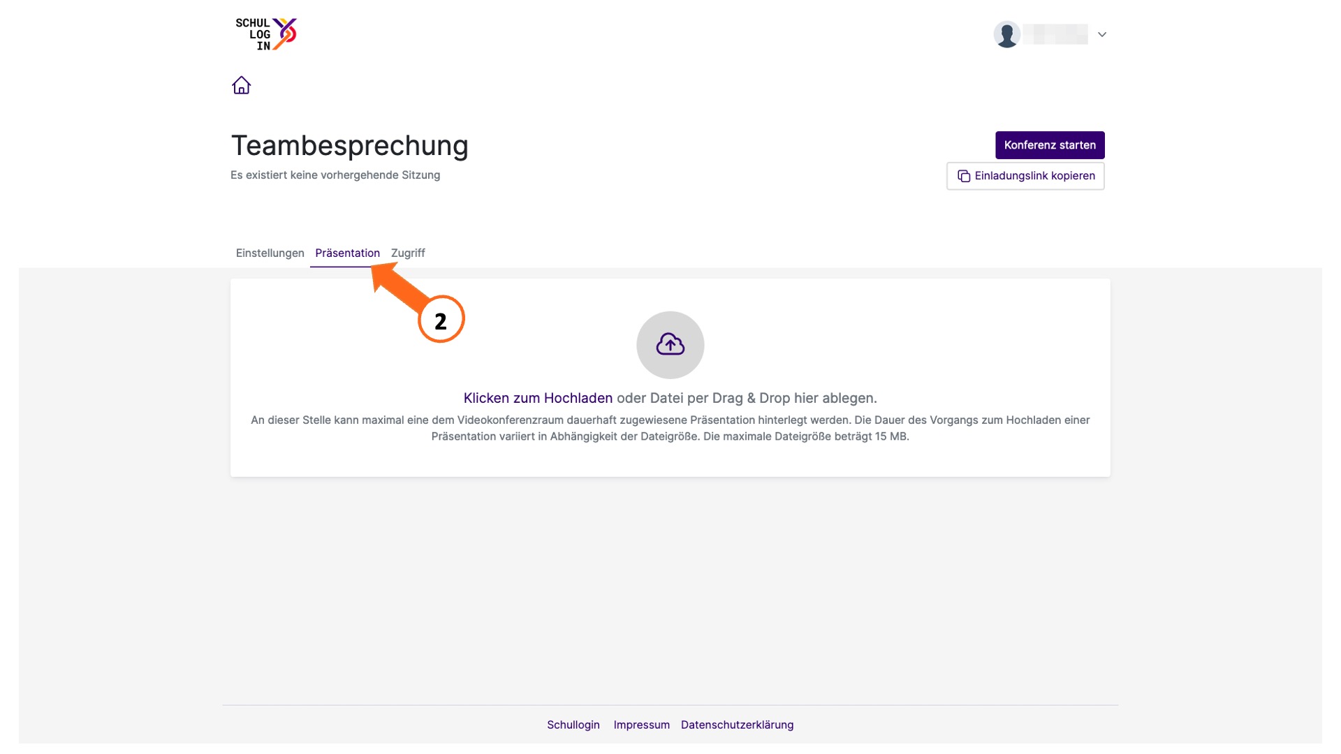 Raumeinstellungen und KLick auf Reiter Pr&auml;sentation.