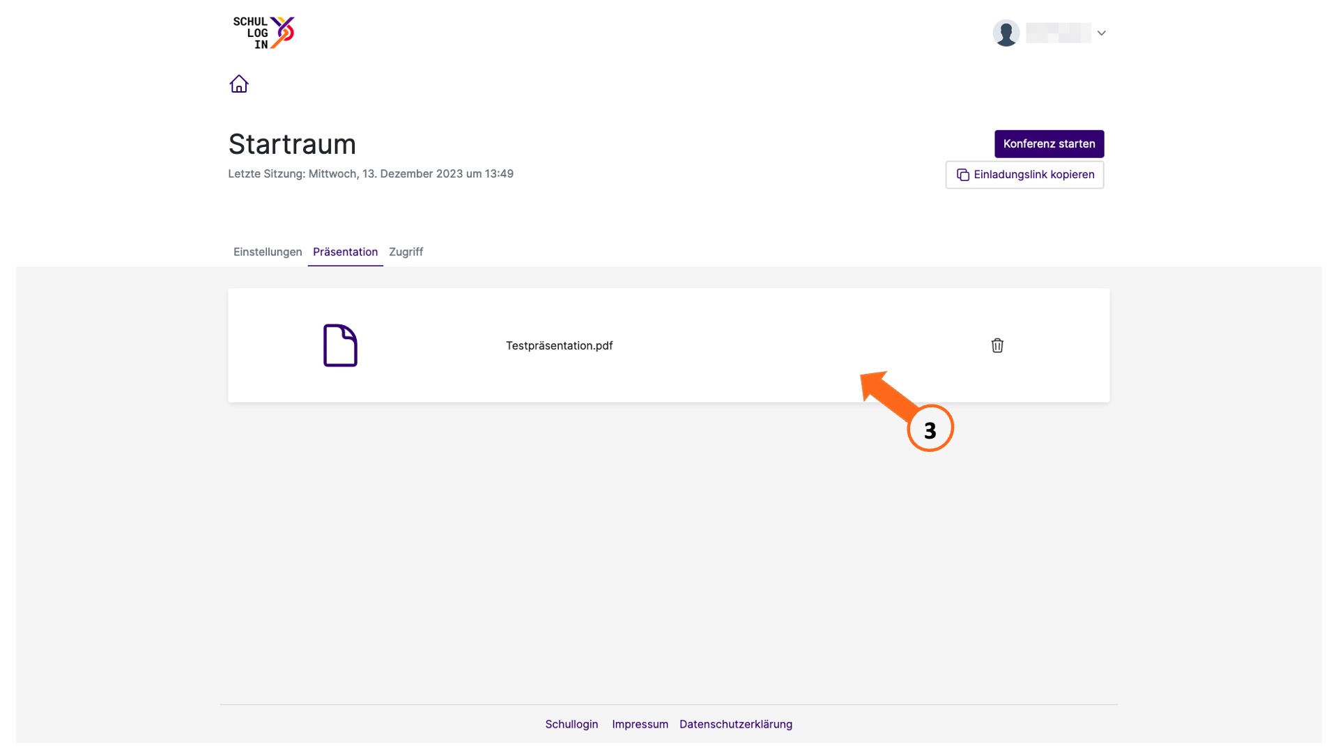 Listenansicht mit Testpr&auml;sentation