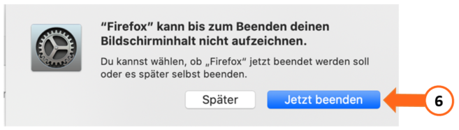 Screenshot des Dialogs zum Neustart des Browsers