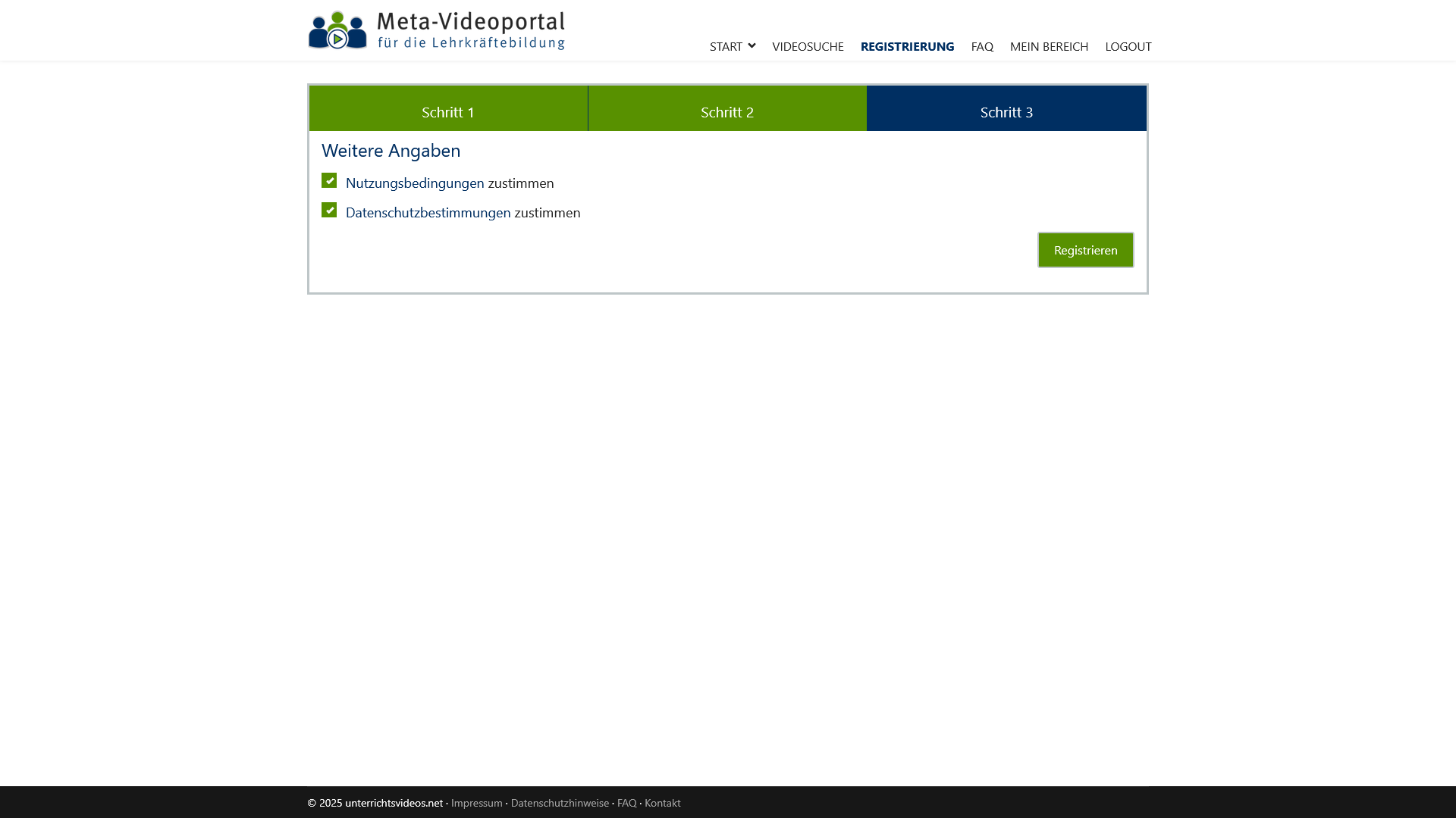 Screenshot mit einem Haken bei Nutzungsbedingungen und Datenschutzbestimmungen.